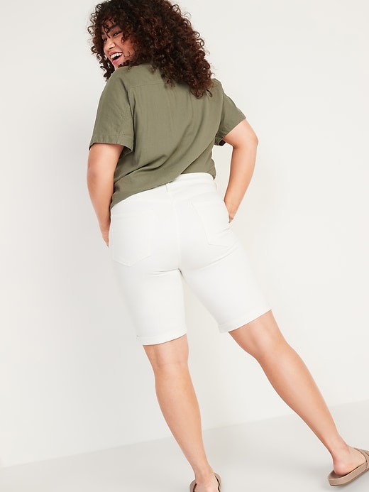 Image number 2 showing, High-Waisted Ripped White Bermuda Jean Shorts for Women -- 9-inch inseam