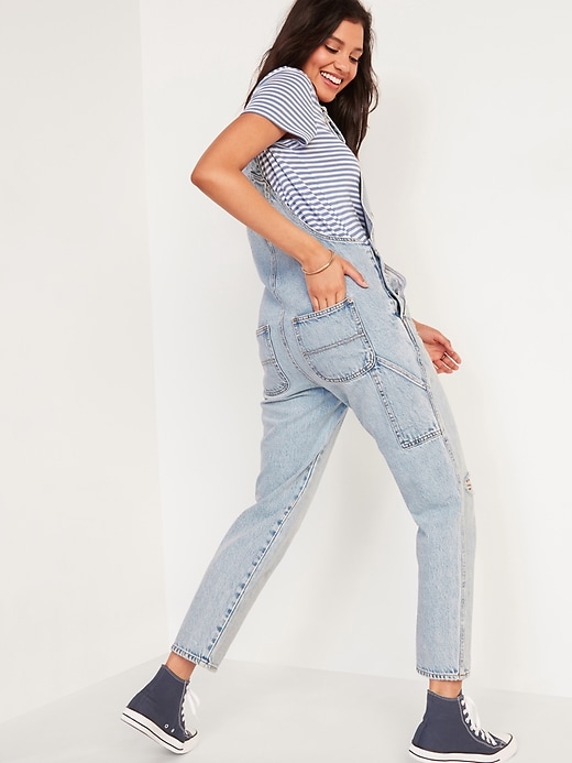 Image number 6 showing, Slouchy Straight Ripped Workwear Jean Overalls for Women
