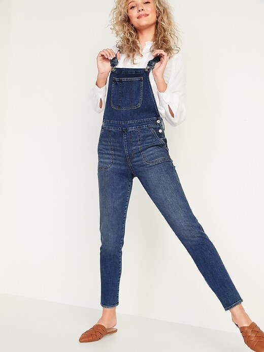 Image number 5 showing, O.G. Straight Dark-Wash Jean Overalls for Women