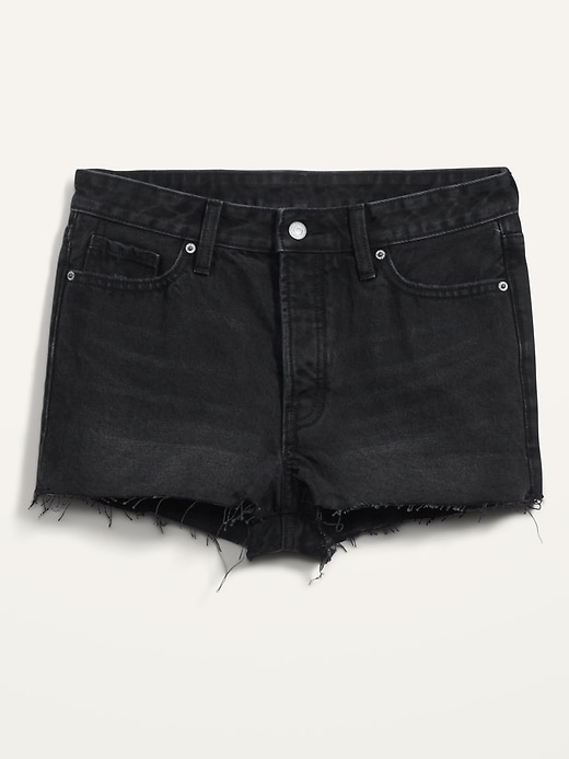 Image number 4 showing, High-Waisted Button-Fly O.G. Straight Black Cut-Off Jean Shorts -- 1.5-inch inseam
