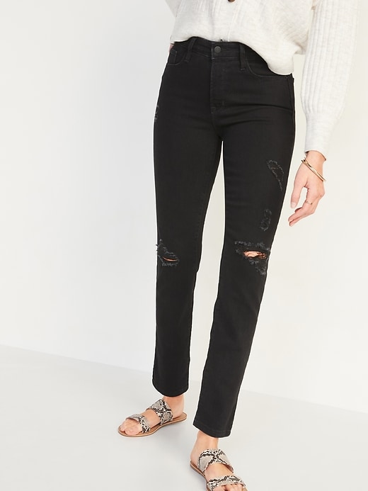 Image number 5 showing, High-Waisted Power Slim Straight Black Jeans for Women
