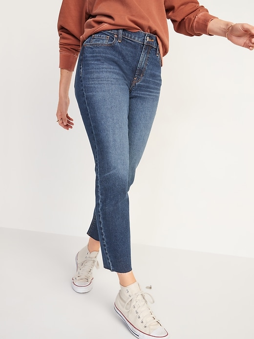 Image number 5 showing, Mid-Rise Boyfriend Straight Cut-Off Jeans