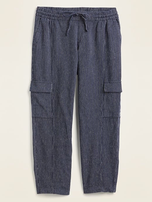 Image number 3 showing, Mid-Rise Pinstriped Linen-Blend Cargo Pants