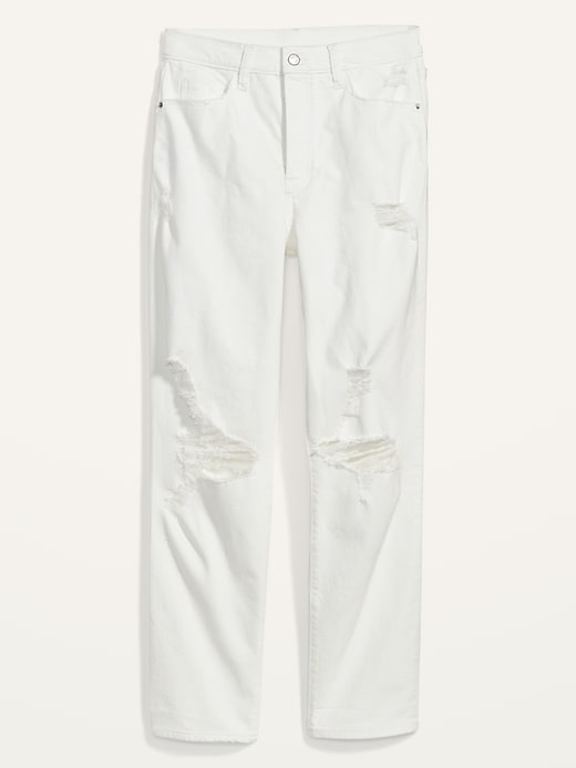 Image number 4 showing, Extra High-Waisted Sky-Hi Straight Button-Fly Ripped White Jeans
