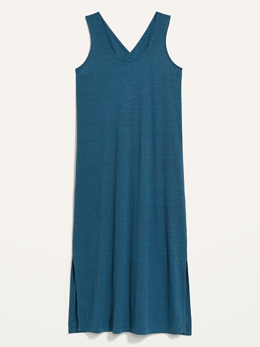 View large product image 2 of 3. Sleeveless Cross-Back Rib-Knit Midi Shift Dress for Women