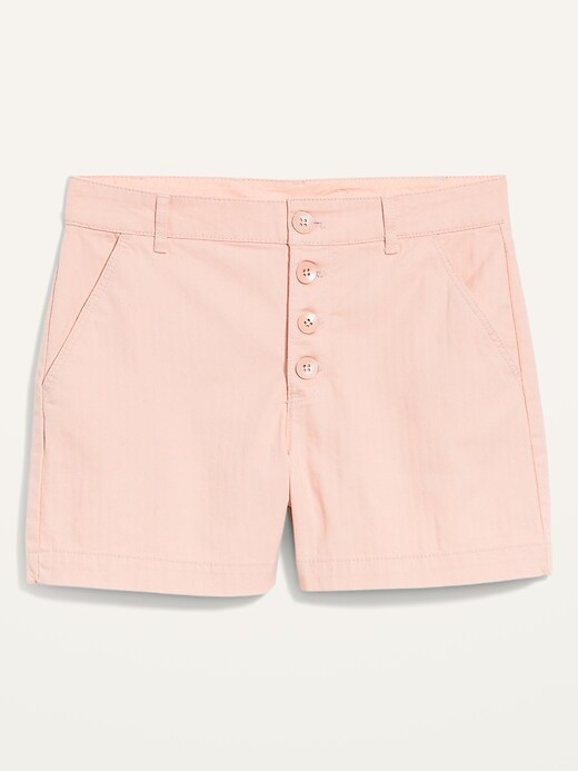 View large product image 2 of 3. High-Waisted Button-Fly Herringbone Shorts for Women -- 4-inch inseam