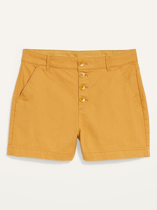 Image number 4 showing, High-Waisted Button-Fly Herringbone Shorts for Women -- 4-inch inseam