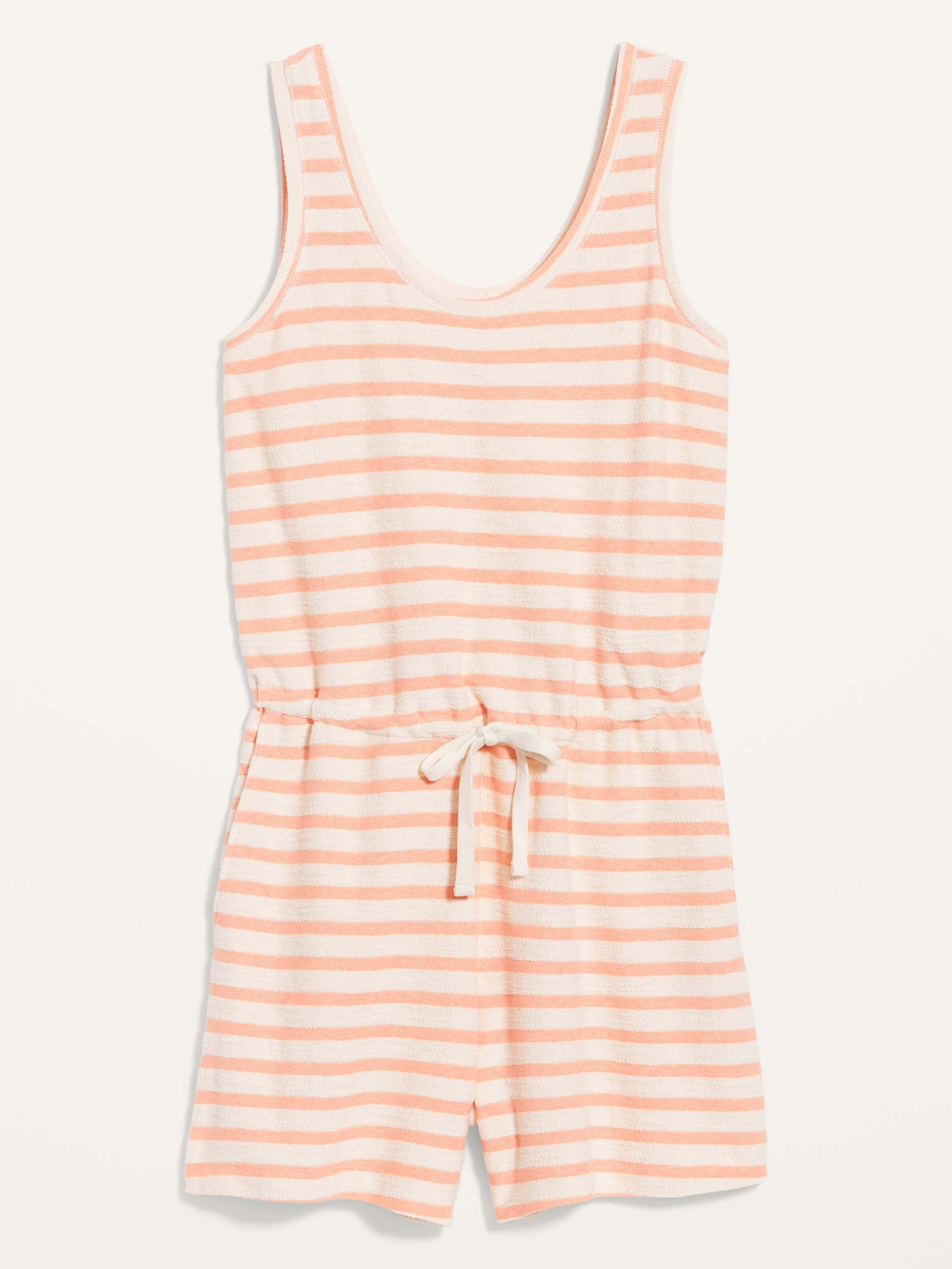 Waist Defined Sleeveless Striped Terry Beach Romper for Women 4