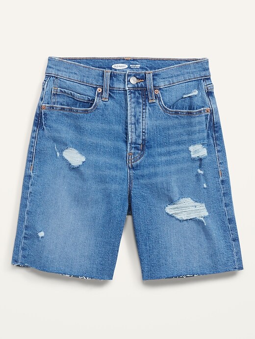 Image number 4 showing, Extra High-Waisted Sky-Hi Button-Fly Ripped Jean Shorts for Women -- 7-inch inseam