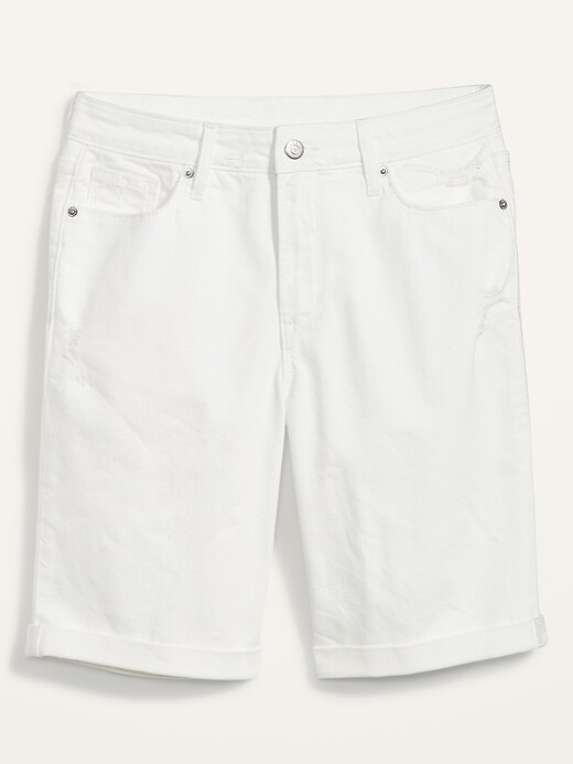 Image number 4 showing, High-Waisted Ripped White Bermuda Jean Shorts -- 9-inch inseam