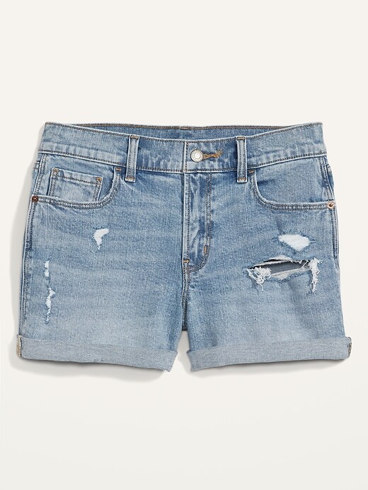 Image number 4 showing, Mid-Rise Boyfriend Ripped Light-Wash Jean Shorts for Women --