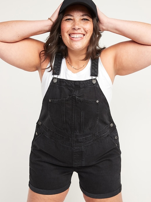 Image number 7 showing, Slouchy Workwear Black Jean Short Overalls for Women -- 3.5-inch inseam