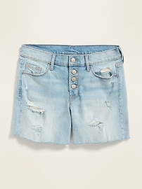 Mid-Rise Distressed Button-Fly Cut-Off Jean Shorts for Women -- 5-inch inseam