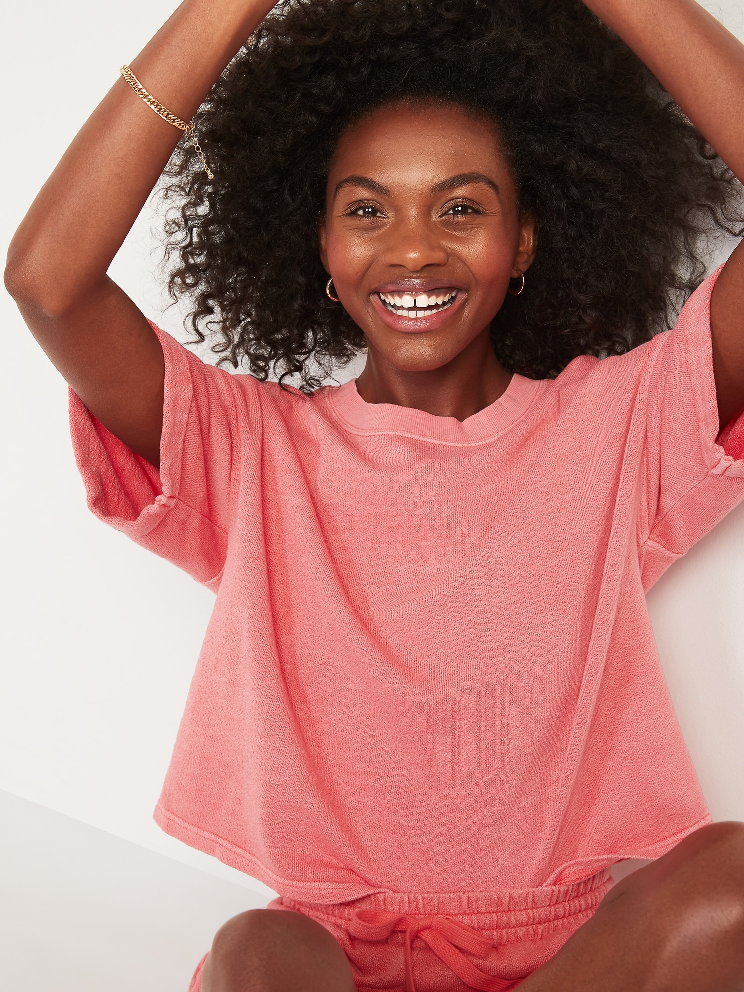 Oversized GarmentDyed CaliFleece ElbowSleeve Sweatshirt for Women