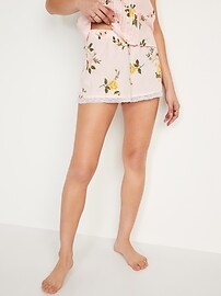View large product image 3 of 3. Striped Floral-Print Lace-Trim Pajama Shorts