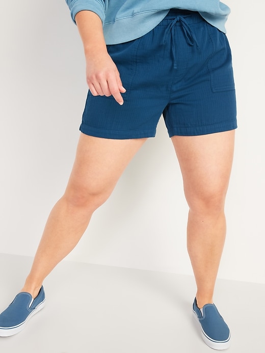 Image number 1 showing, High-Waisted Textured Twill Shorts for Women -- 4-inch inseam