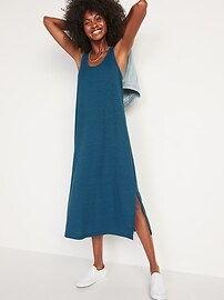 View large product image 3 of 3. Sleeveless Cross-Back Rib-Knit Midi Shift Dress for Women