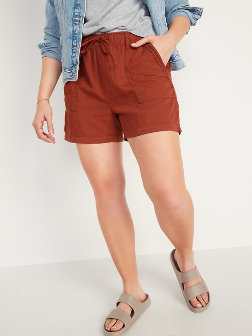 Image number 1 showing, High-Waisted Textured Twill Shorts for Women -- 4-inch inseam