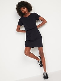 View large product image 3 of 3. Waist-Defined Slub-Knit Mini T-Shirt Dress