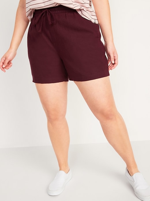 Image number 1 showing, High-Waisted Linen-Blend Shorts for Women -- 4-inch inseam