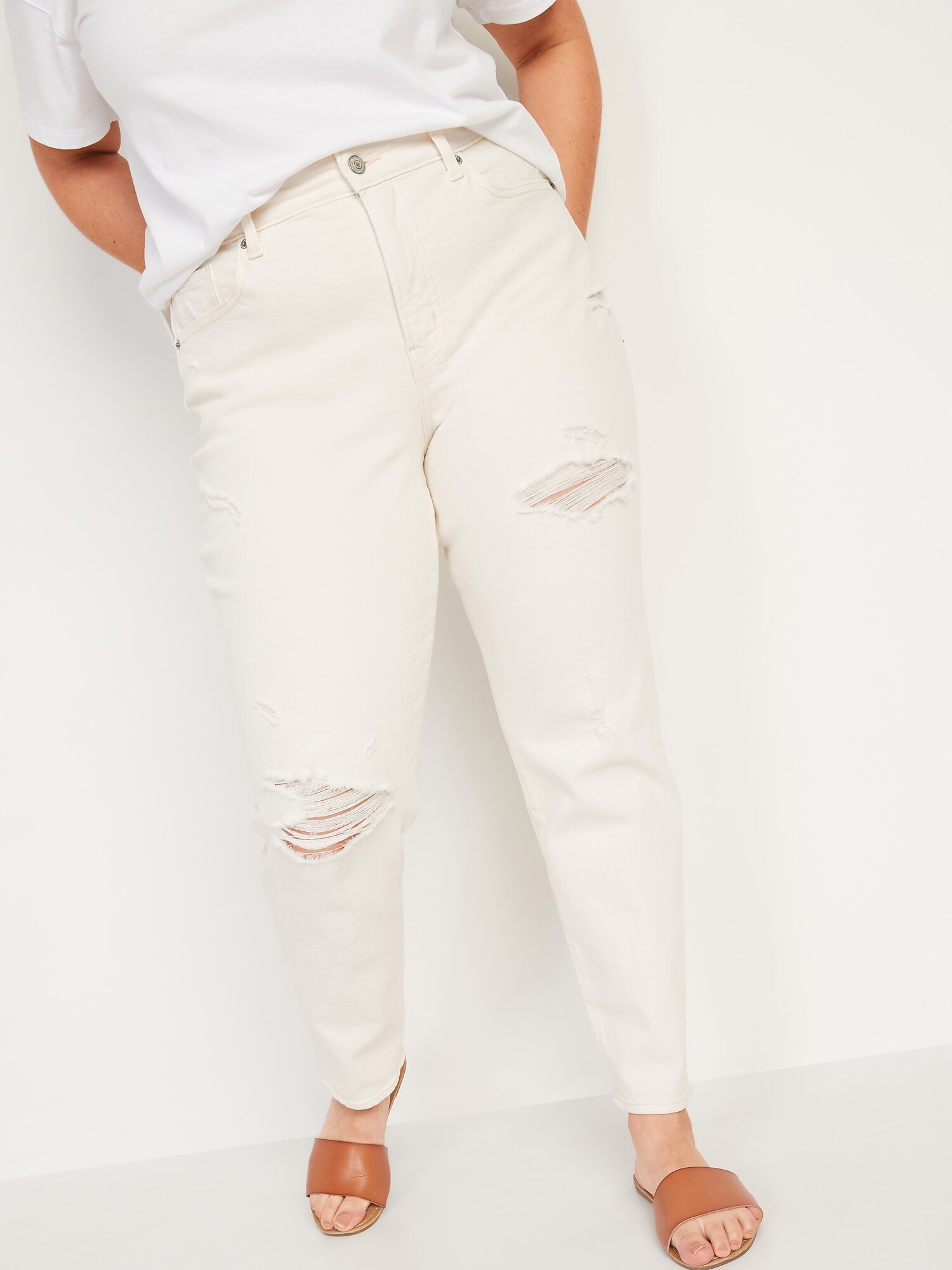 High-Waisted O.G. Straight Ripped Ecru-Wash Jeans for Women