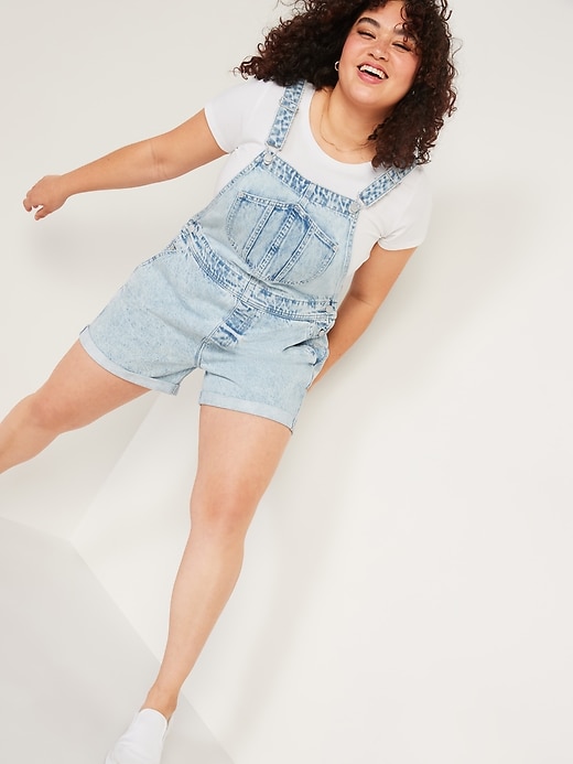 Image number 1 showing, Slouchy Straight Jean Short Overalls -- 3.5-inch inseam