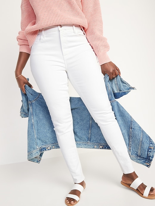 Image number 1 showing, High-Waisted Rockstar Super Skinny White Jeans for Women