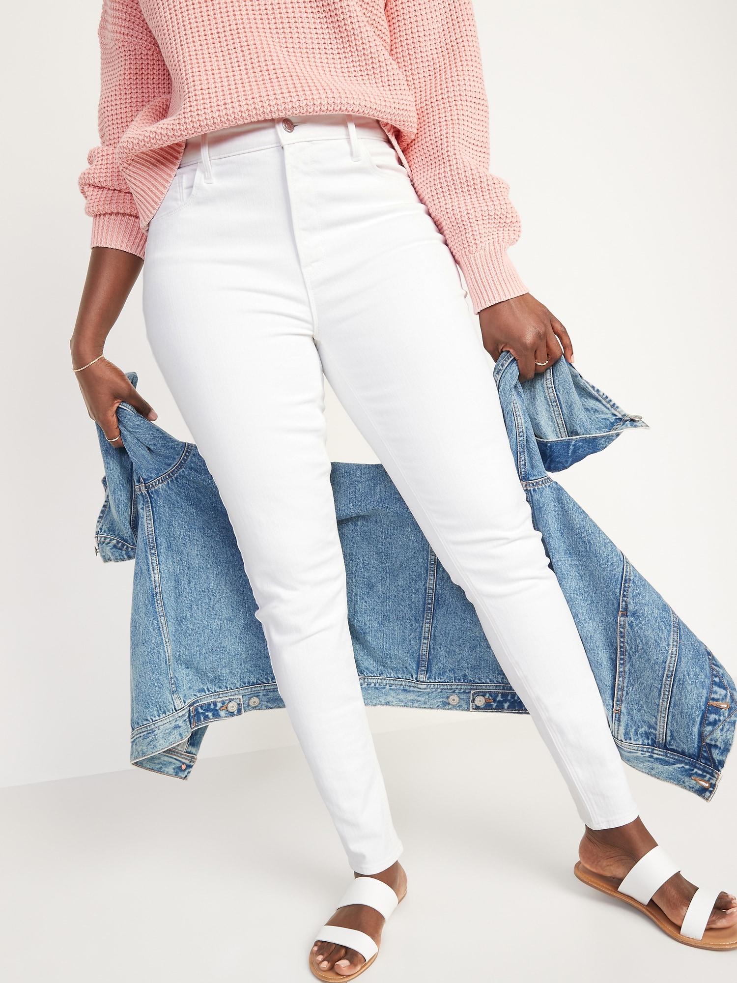 High-Waisted Rockstar Super Skinny White Jeans for Women