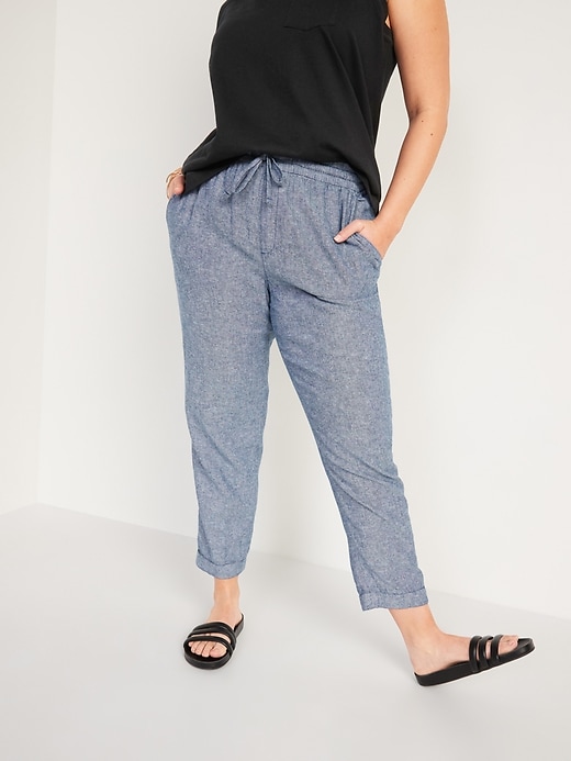 Image number 1 showing, High-Waisted Linen-Blend Straight Cropped Pants for Women