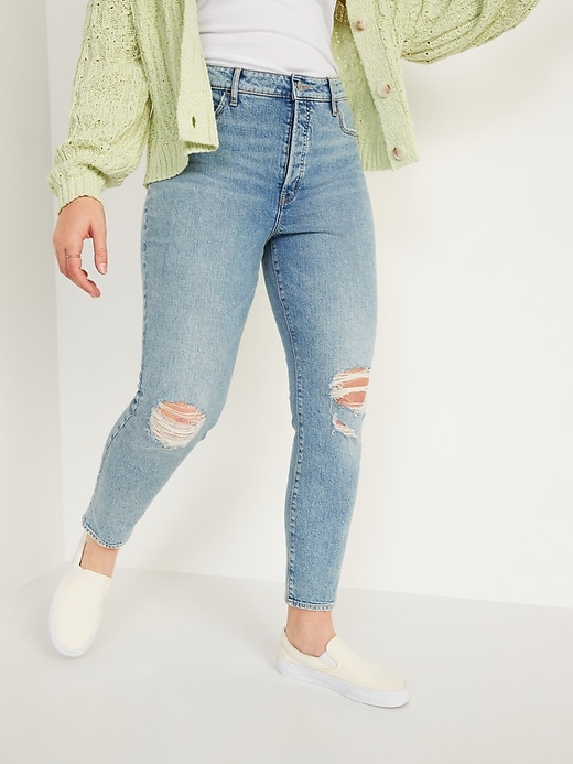 Image number 1 showing, Extra High-Waisted Pop Icon Skinny Button-Fly Ripped Jeans for Women