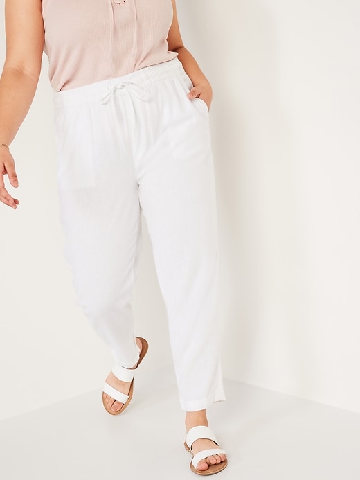 Image number 1 showing, High-Waisted Linen-Blend Straight Cropped Pants for Women