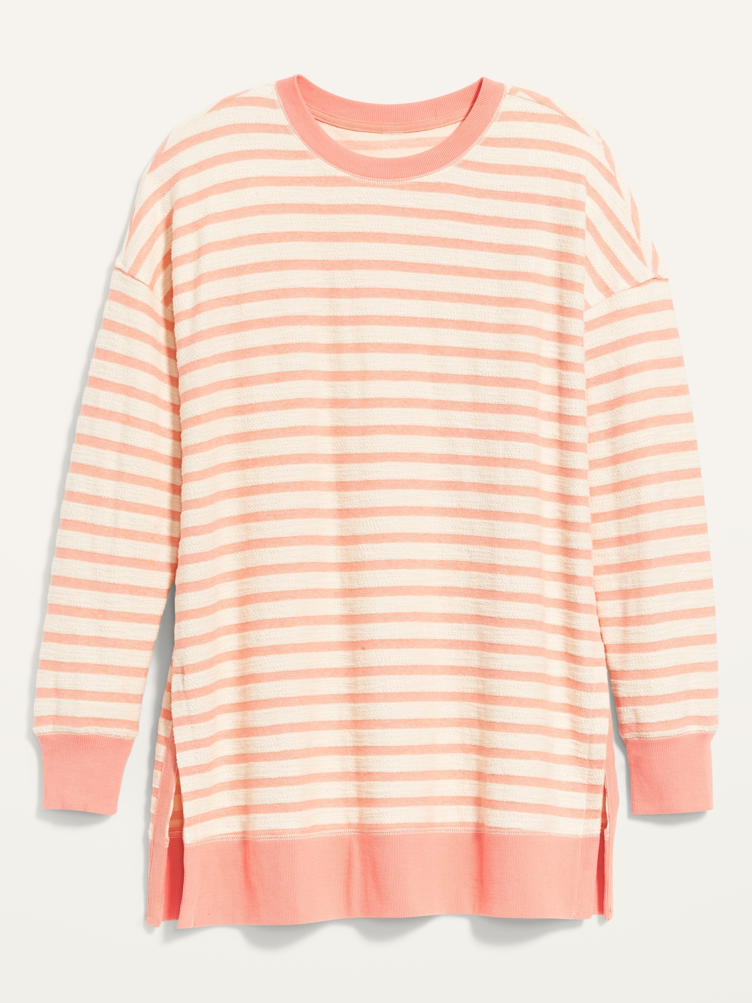 Loose Striped Cali-Fleece Terry Sweatshirt Tunic for Women