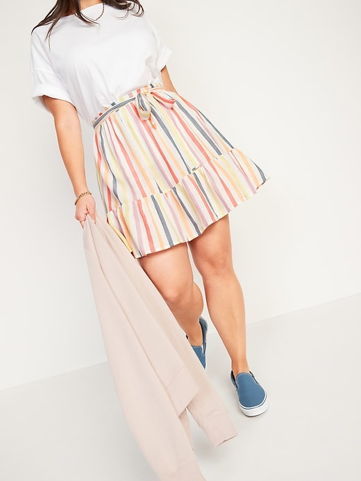 Image number 1 showing, High-Waisted Tiered Striped Mini Swing Skirt for Women