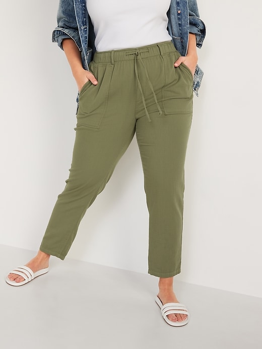Image number 2 showing, High-Waisted Textured-Twill Utility Ankle Pants for Women