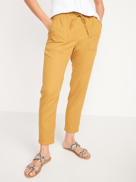 Image number 5 showing, High-Waisted Textured-Twill Utility Ankle Pants for Women