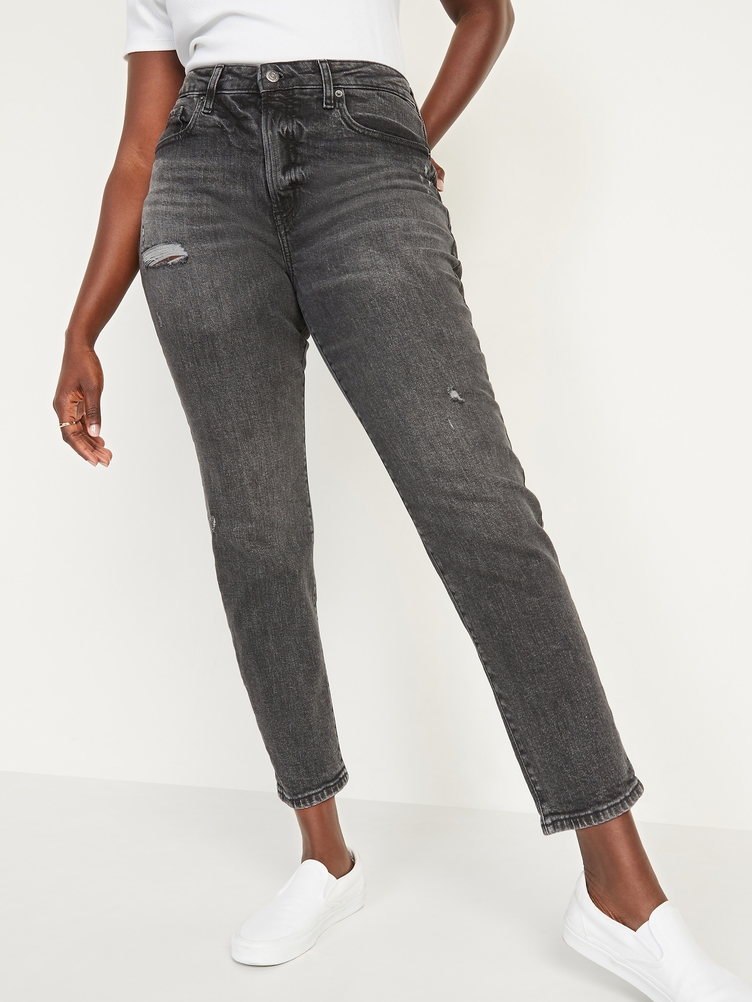 High-Waisted O.G. Straight Ripped Black Ankle Jeans for Women | Old Navy
