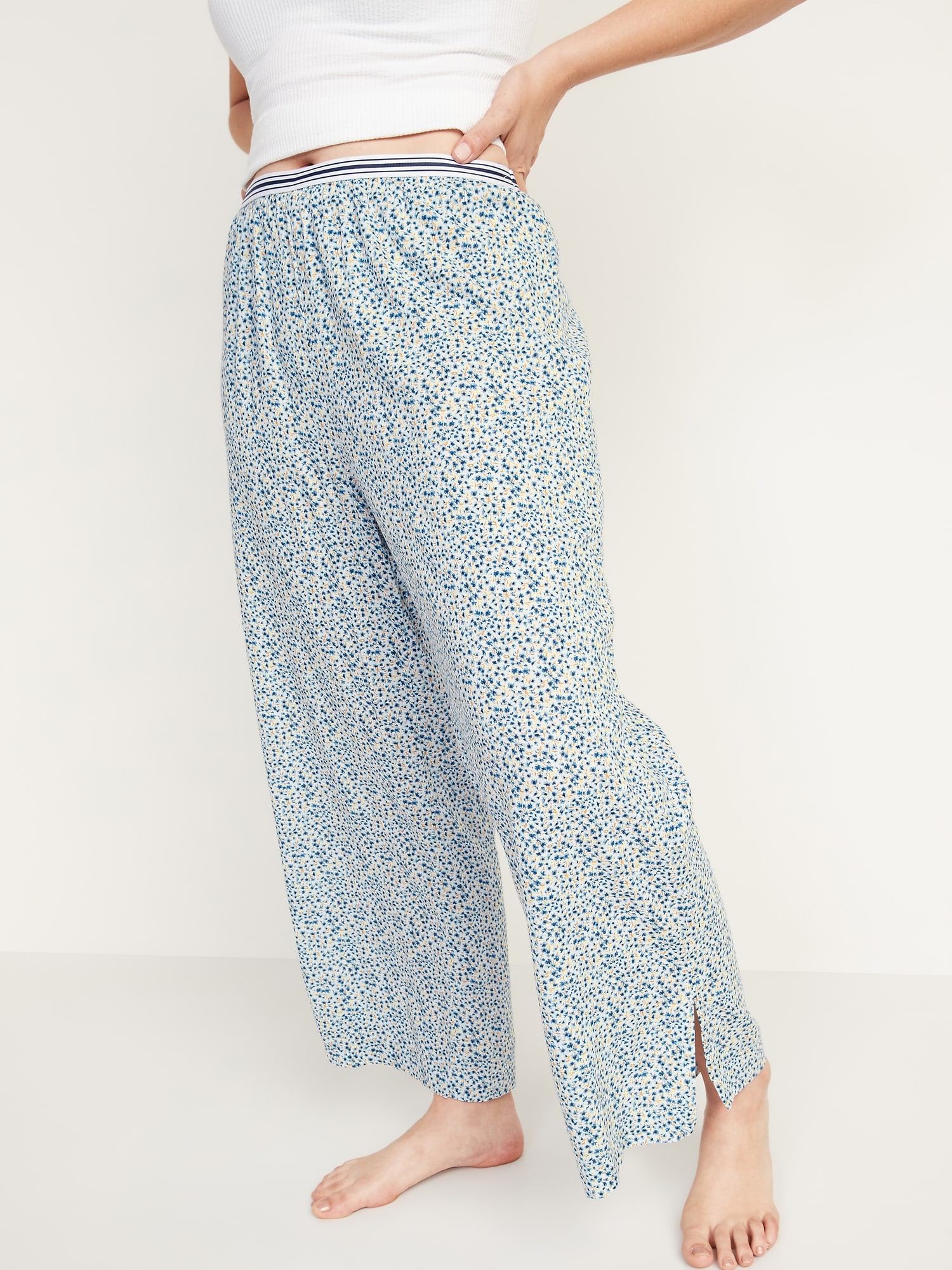 Elastic-Waist Soft-Woven Wide-Leg Pajama Pants for Women