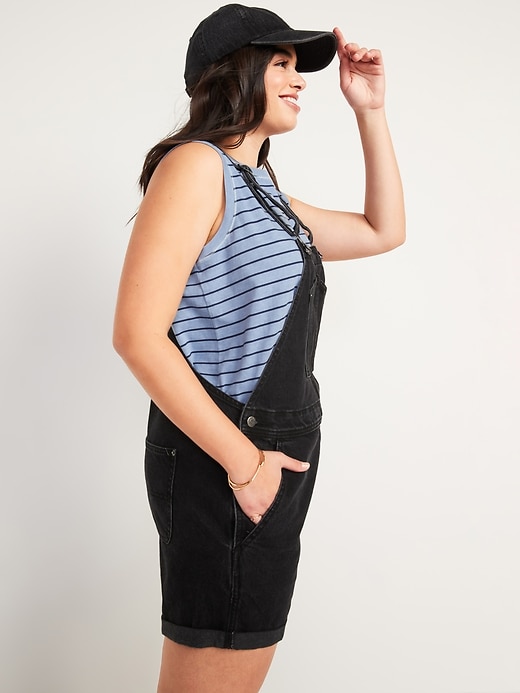 Image number 3 showing, Slouchy Workwear Black Jean Short Overalls for Women -- 3.5-inch inseam