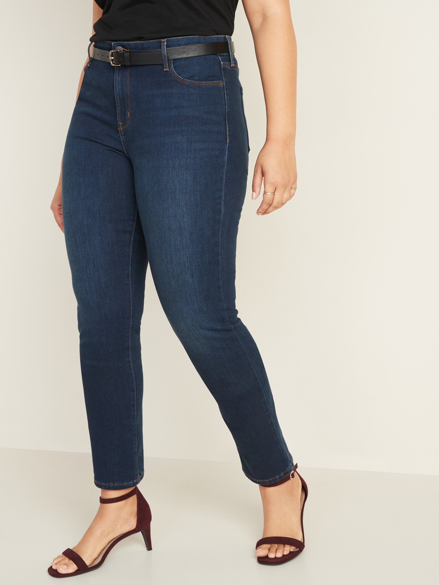 Mid-Rise Dark-Wash Power Slim Straight Jeans for Women | Old Navy