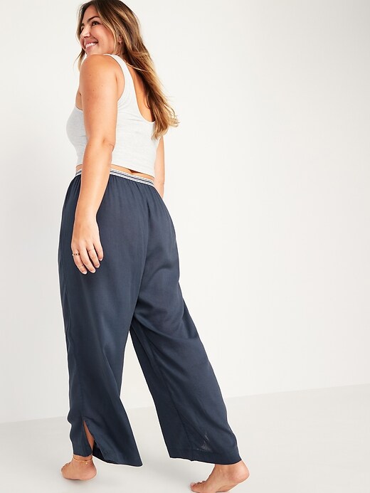 Image number 8 showing, Elastic-Waist Soft-Woven Wide-Leg Pajama Pants for Women