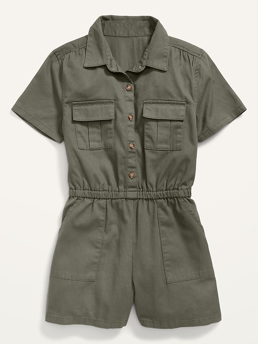 Twill Utility-Pocket Short-Sleeve Romper for Girls | Old Navy