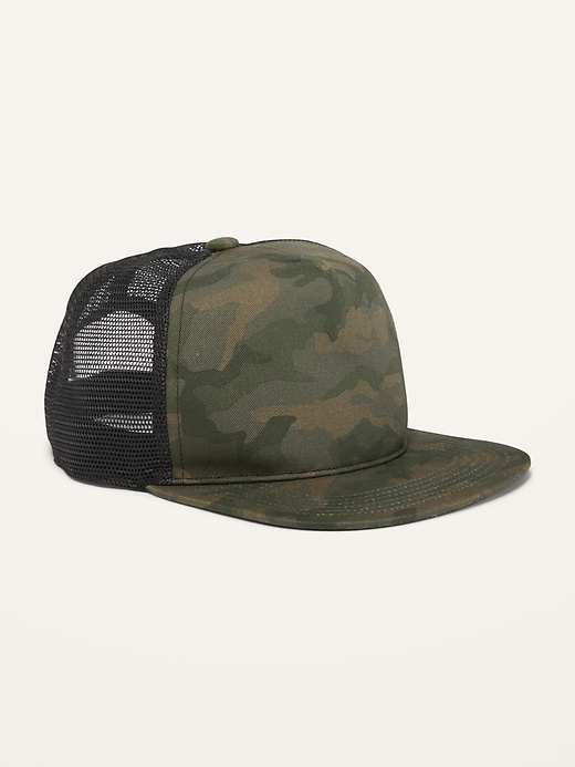 View large product image 1 of 1. Gender-Neutral Camo Flat-Brim Trucker Hat For Kids
