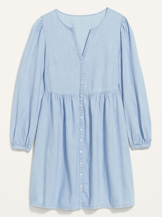 Image number 4 showing, Long-Sleeve Fit & Flare Chambray Mini Dress