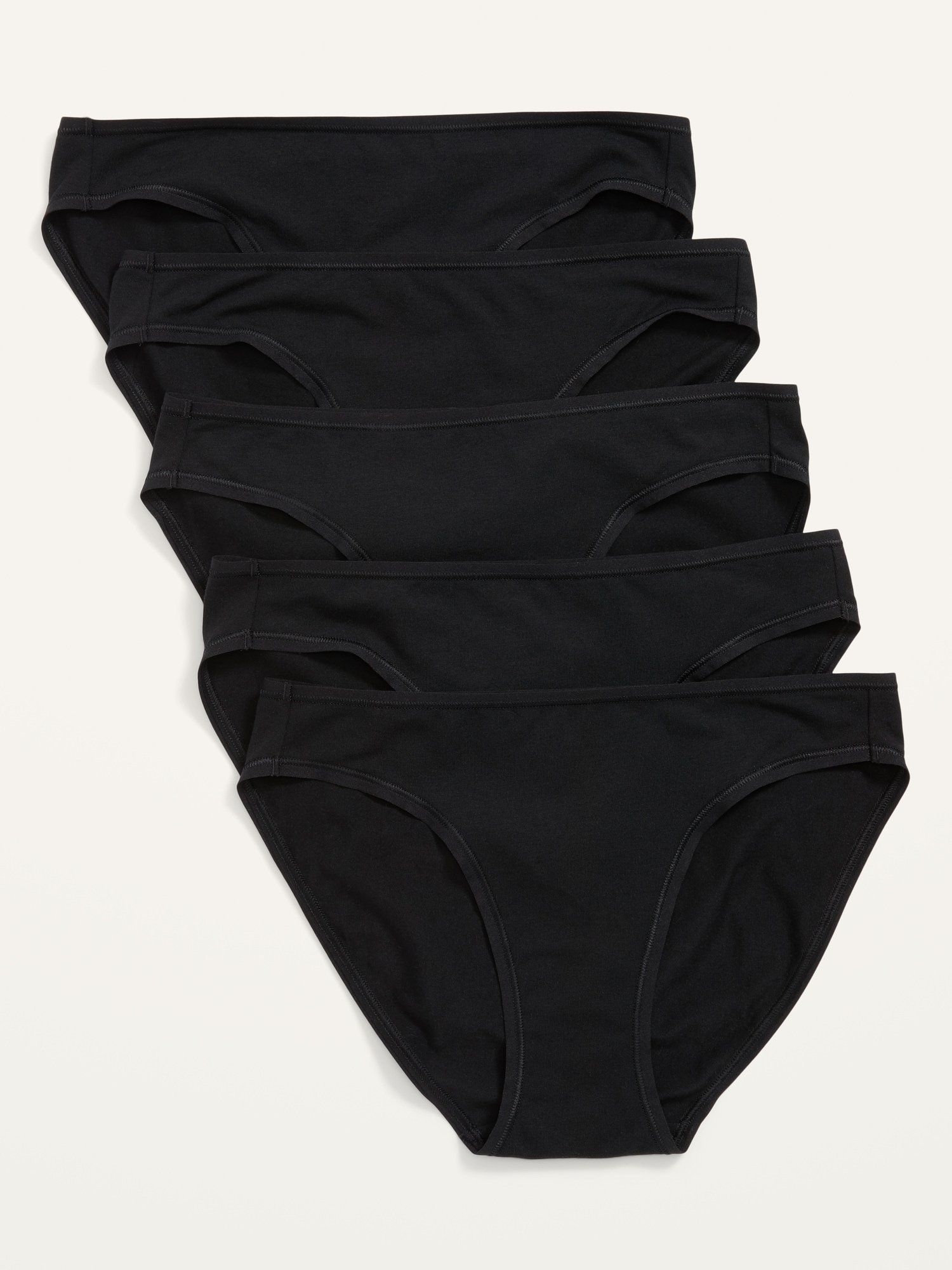 Old Navy Mid-Rise Supima® Cotton-Blend Bikini Underwear 5-Pack black. 1