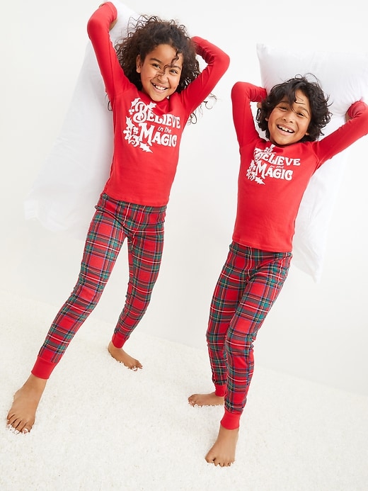 View large product image 1 of 3. Gender-Neutral Holiday Matching Graphic Snug-Fit Pajama Set For Kids