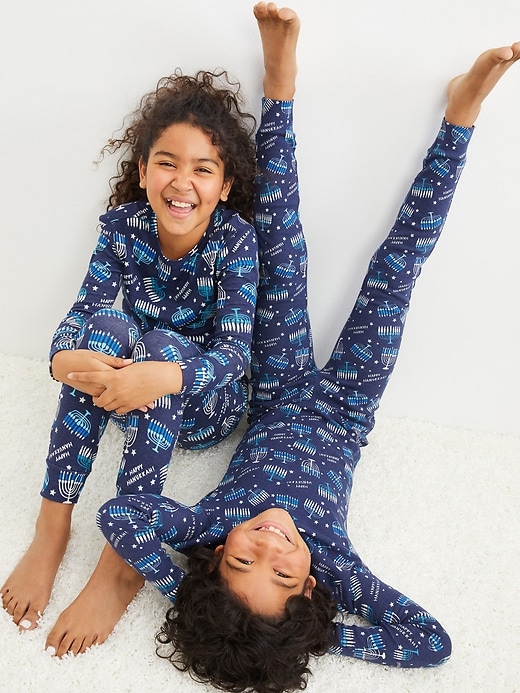 Gender-Neutral Matching Glow-In-The-Dark Hanukkah Snug-Fit Pajamas For Kids