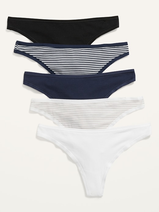5-Pack Old Navy Women's Supima Cotton-Blend Thong Underwear (various sizes in neutral stripe)