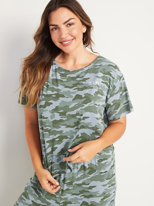 Image number 1 showing, Sunday Sleep Ultra-Soft Loose Camo Logo Crop T-Shirt for Women