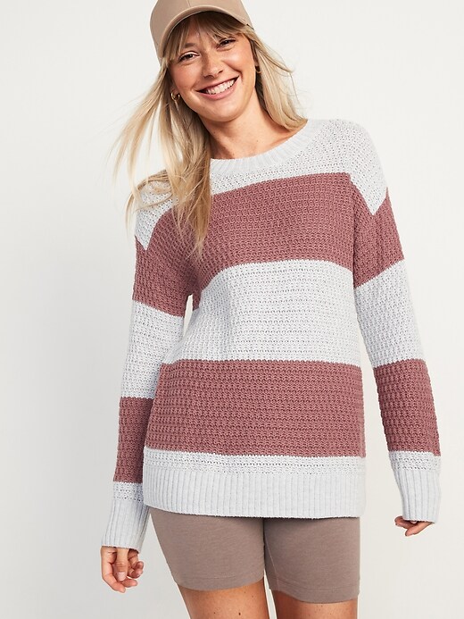Image number 1 showing, Textured Cotton-Blend Tunic Sweater