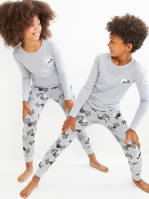 View large product image 1 of 2. Gender-Neutral Halloween Matching Graphic Snug-Fit Pajama Set For Kids
